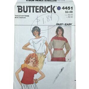 Butterick Sewing Pattern 4451 Shirt Sz Medium FF Uncut 80s